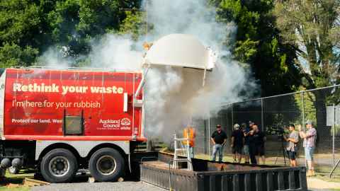 Modified rubbish truck ablaze