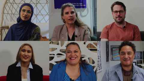image of six graduates smiling