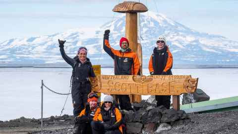 Group photo of our researchers at Scott Base, Antarctica