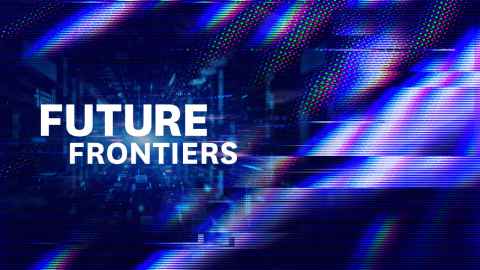  Blue futuristic background with Future Frontier text overlay