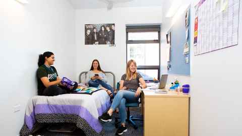 Three students in on-campus accommodation