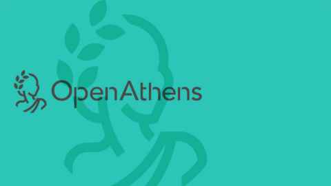 An outline of a Greek Goddess on a turquoise background with the words "OpenAthens" over the top. 