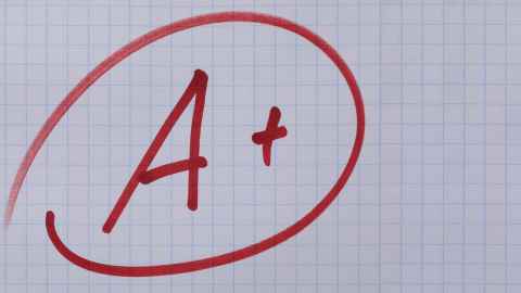 Graphic showing a handwritten A plus inside of a red circle