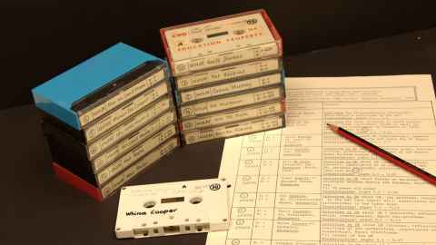 Photo of videos and tapes recording the 1975 Māori land march.