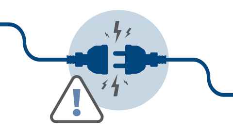 Disconnected cable with warning exclamation mark