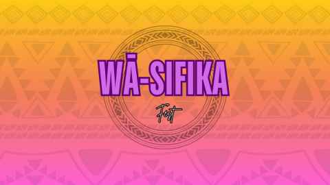 Pink and orange background with pacific patterns over the top and the wa-sifika fest logo in the centre.
