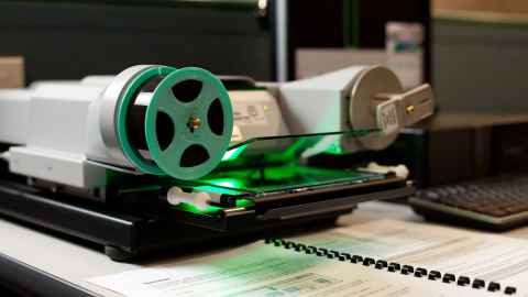 Microfilm reel on a microtexts machine.