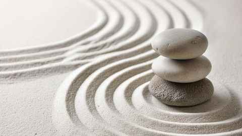 zen garden with white sand and pebbles