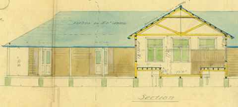 Detail from a 1910 plan by Joseland and Vernon for a proposed barracks in Port Vila, New Hebrides.