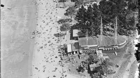 Ye Olde Pirate Shippe in Milford seen from the air ca.1930