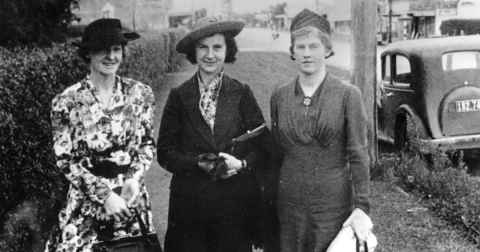 Alice Minchin with two other library staff members, Enid Evans and Joyce Gray