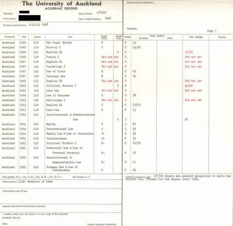 Example of academic record cards in use from 1967 until the late 1980s 