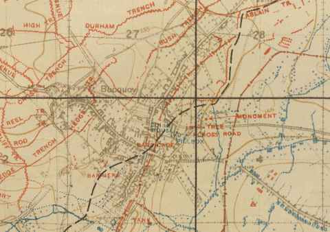 First World War trench map: Allied trenches in red, German in blue, MSS & Archives 2023/21