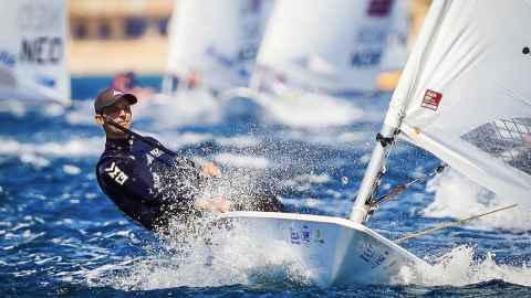 Sailor Tom Saunders competes in the ILCA 7 event.