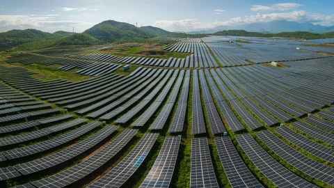 Drone view of the solar power farm in Van Ninh town, Khanh Hoa province, central Vietnam