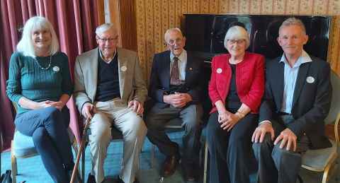 From left: Professor Linda Bryder, Sir Colin Maiden, Emeritus Professor Russell Stone, Emerita Professor Raewyn Dalziel, and Emeritus Professor Peter Stone. on the occasion of Russell Stone's 100th.