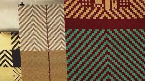 Alexis Neal, 'Mumu I', 'Kaokao II' and 'Whare' (Left to right, detail) (2011-2016). Woven and handprinted Hahnemūhle paper. The University of Auckland Art Collection, Faculty of Education Collection.