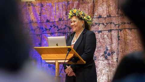 Photo of Prof Jemaima Tiatia-Siau at podium