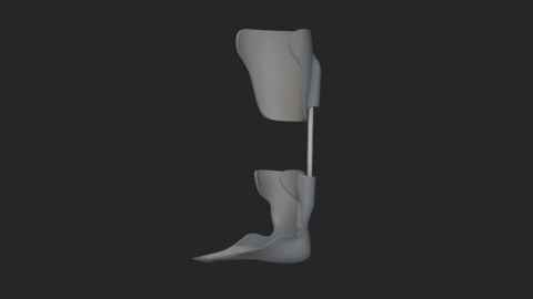 Screenshot of a white foot and leg brace on a black screen