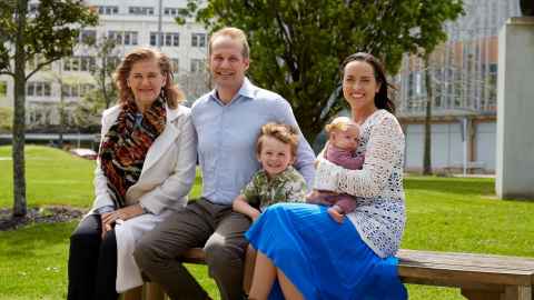 family on a bench in a park