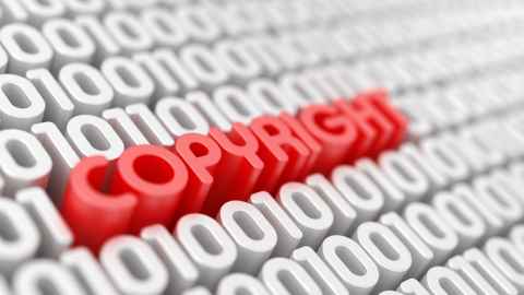Conceptual image of the word COPYRIGHT in red, against a background of 0s and 1s
