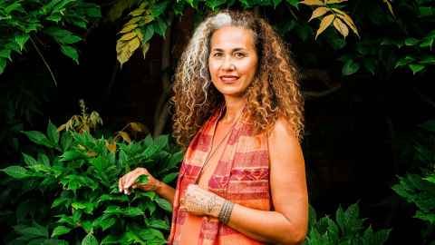 Picture of Selina Tusitala Marsh in a short-sleeved orange dress against a leafy, green background. Photo: Mark Chilvers, Commonwealth Foundation Picture of Selina Tusitala Marsh in a short-sleeved orange dress against a leafy, green background. Photo: Mark Chilvers, Commonwealth Foundation