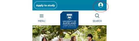Sign in highlighted at the top right of the University website in a mobile view