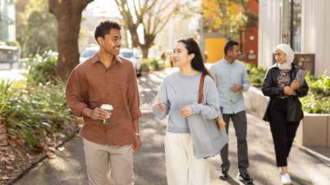 Students walking together outside