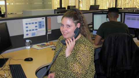 Call centre with person on phone